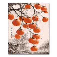 DIY캔버스페인팅 명화그리기 액자 그림 세트 유화 - 풍경 40x50, L169_복을 부르는 감나무, 1개