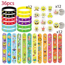 파티 선물 슬랩 풍선 식기 접시 어린이 팔찌 테이블보 장식 스폰지밥 가방 용품, 36pcs