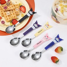 JFKP 可愛卡通庫洛米兒童勺子，加厚不銹鋼食品級學生餐具，獨立包裝方便攜帶, 【黑色系】-庫洛米,【原價1支裝】, 1個