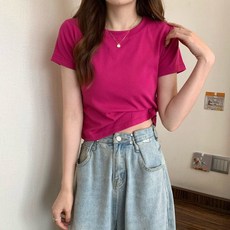 반팔티셔츠 여름 라운드넥 단색 상의