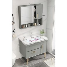 橡木洗臉臺盆櫃智能鏡實木浴室櫃組合 輕奢陶瓷洗手盆地櫃組 浴室收納首選, 輕奢灰80全套配件, 1個