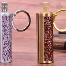 휴대용 점화기 금속 원통형 장식 문양 각인 야외 캠핑 등산 비상 착화 도구 키링, 1개, 실버 GD12961