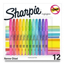 SHARPIE Sharpie 포켓 형광펜 끌 팁 빠른 건조 다양한 형광 색상 12개 - 공부 메모 학교 대학 사무실 학생 및 교사 용품용