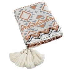 波西米亞風流蘇針織蓋毯 仿羊毛針織毯 編織毯 ins風