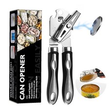 프리랜스-샵 캔 오프너 3-in-1 기어식 병따개 회전 캔 따개 캔 오프너 캔을 여는 도구 수동 부드러운 엣지 (실버 마그넷식)
