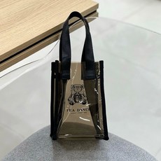 ST 茶色透明小提袋 21cm高 水壺保溫瓶手提袋 防水收納包, 1個, 條紋熊