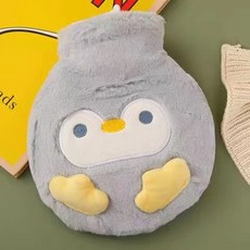 可愛毛絨防爆熱水袋註水女學生成人小號迷你隨身暖手寶冬季暖水袋, 動物樂園-小企鵝【550ml】, 1個