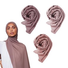 VOILE CHIC 여성용 프리미엄 시폰 히잡 스카프 - 미끄럼 방지 이슬람 헤드 랩 히잡 모카 브라운 버건디 블랙 3개입 141763, 핑크 토프, 더스티 로즈, 어스 그레이
