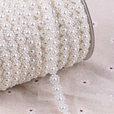 모조 진주 DIY 구슬 쥬얼리 헤어 장식 의류 파인 얇은 명주 그물 레이스 및 돌 원단 1cm 넓은 연결, 1 yard Beige, 1개