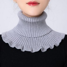 프릴니트목폴라 목티 레이어드 페이크목폴라 넥워머 프릴 페이크목티 니트 여성 방한 터틀넥, 베이지