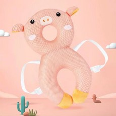 머리쿵 방지 쿠션 베개 아기 꿀벌 머리 보호, 활기찬 핑크 돼지 대형 통기성 사이즈 33cm 가로 스