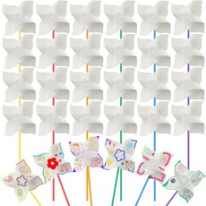Poen 24개 DIY 바람개비 종이 공예 대량 색상 나만의 흰색 여름 활동 예술 연말 어머니의 날 빈 풍차 파티 용품 5인치, 24