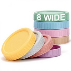 Vaincre 넓은 입구 메이슨 병 뚜껑 8개 플라스틱 메이슨 병 통조림 뚜껑 상단 재사용 가능한 누출 방지 통조림 커버 볼 커 등을 위한 실리콘 링 식기세척기 사용, Vaincre 넓은 입구 메이슨 병 뚜껑 8개, 플라스