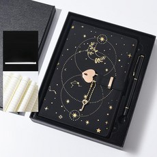 블랙 교환 일기 수첩 사무실 비밀 비밀번호 다이어리 스케치 감사 저널 퍼플 플래너 덕후, 1개, 블랙 하트 키 잠금장치 선물 상자 세트