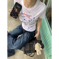 여름 레트로 스타일 레터 프린트 숏 기장 여성용 티셔츠