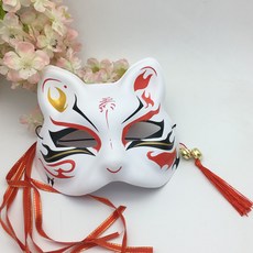 彩繪日式和風狐狸面具半臉 古風漢服化妝舞會cos動漫貓臉狐妖面罩, 1個, 黑蝶喵, 黑蝶喵