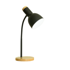 協群光電 北歐風木底小檯燈 - 簡約設計，木質底座，可調節燈頭，閱讀工作照明, BLACK