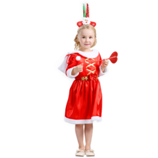 紅色聖誕節連衣裙，兒童節日表演服