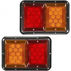 파츠삼 2Pcs 더블 LED 트레일러 테일 라이트 수평 마운트 듀얼 스톱 신호 24 표면 RV 턴 12V IP67 블랙 베이스 w 개스킷, Red Amber