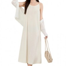 플리츠원피스 맥시 롱 민소매 끈 나시 원피스 여름 냉감 냉장고 체형보정 휴양지 임산부 CLAT1032