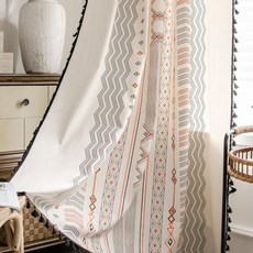 ColorBird Boho 커튼 2개 패널 213.4cm(84인치) 길이 패턴 웨스턴 아즈등 보헤미안 시크 데코 세미 암막 조명 필터링 드레이프 창문 트리트먼트 태슬 로드 포켓
