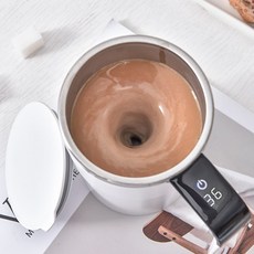 돌아라 충전식 자동 회전 믹스컵 원터치 온도 측정 커피컵 머그컵, 1개, 화이트