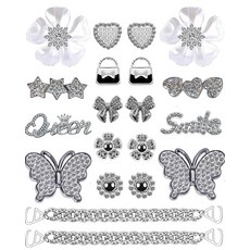 BKKrit 블링 슈즈 참 디자이너 블링 체인 슈즈 액세서리 여성용 여아용 주얼리 귀여운 신발 장식 참 나비 꽃 생일 선물 파티 선물 플라스틱 보석 없음