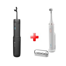 FIX FATE 電動旋轉潔牙組，四款專業刷頭，360度清潔，IPX7防水, 白+黑, 【F.F】Ultraclean 電動旋轉潔牙組 (白色)+行動攜便洗牙機牙刷 清潔 潔牙組