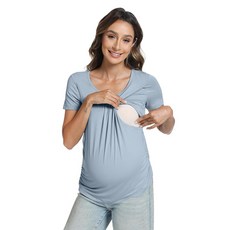 [ 758207 ] 대나무버드 여성용 임산부 셔츠 모유 수유용 긴소매 수유 상의 이중 레이어 의류 캐주얼 S~XXL 네이비 블루