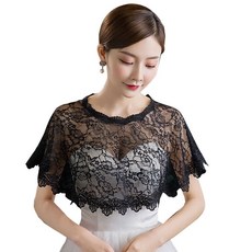 여성 자수 꽃이 많은 레이스 목도리 랩 랩 웨딩 신부 볼로로 커버 업 제시 무도비, 검은색