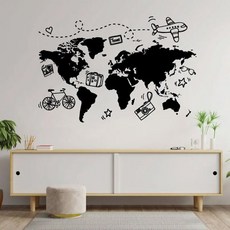 이동 여행 세계지도 벽 티브 홈 기관 휴일 에이 아트 사무실 크리 스티커 집 데코 침실, 02 85x57cm, 01 No.1 Black, 한개옵션2