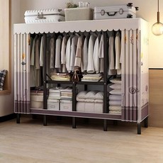 免安裝衣櫃 衣櫃 衣櫥 含布套加粗全鋼架掛衣架 簡易佈衣櫃 防塵衣櫃 臥室衣櫃挂衣架, 長160cm-少女心+含佈套, 長160cm-少女心+含佈套