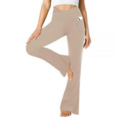 ZOOSIXX 여성용 블랙 플레어 요가 팬츠 크로스오버 소프트 부츠컷 레깅스 베이지 2, ZOOSIXX 여성용 블랙 플레어 요가 팬츠, 크로스오