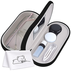 로앤제이 안경 렌즈 일체형 겸용 듀얼 수납 케이스 여행용 휴대용 보관함 블랙, 1개