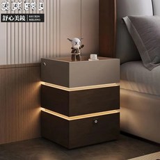 舒心美鏡【帶氛圍燈】床頭櫃 2024新款極簡床邊櫃 高級感輕奢實木儲物櫃 簡約臥室櫃子, 【整裝發貨】智能兩抽款 全鐵灰,40cm長, 1個