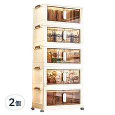 AOTTO 創意傢俱 55面寬奶油風雙開磁吸五層折疊收納櫃 AC-055BK, 透黑, 2個