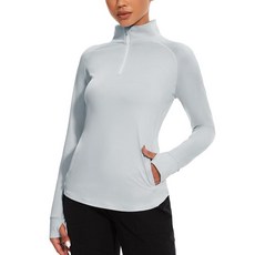 M MOTEEPI 엄지 구멍이 있는 여성용 긴소매 셔츠 빠른 건조 여성용 골프 셔츠 풀오버 UPF 50+ 여성용 선 셔츠 라이트 그레이.