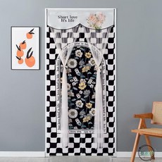 墟里居 免打孔門簾雙開門臥室隔斷簾家用空調擋風防冷氣貼粘一布一紗, 落日,80*190cm送魔鬼氈