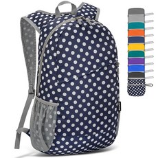 ZOMAKE 경량 패커블 백팩 20L 접이식 백팩 소형 데이팩 하이킹용 방수 데이 백 여행용, Navy Blue,white Polka Dots