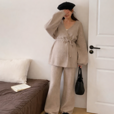 빅사이즈 임부복 니트 랩 상하세트 편안한 임산부 데일리 투피스