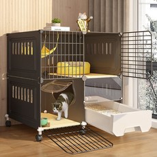 貓籠子 貓別墅 豪華貓籠 雙層貓籠 帶廁所 抽屜式貓砂盆一體 大空間 加粗加固 家用不占地貓屋, 1個, 三層71*46*114帶輪移動更方便,基礎款:貓籠+貓砂盆+貓砂鏟+爬梯