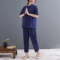 법복 계량 한복 여름 상하세트 모시 절복 퓨전 개량, 1개, 네이비블루 반팔 슈트