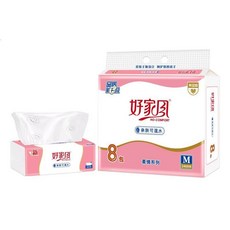 好家風五層加厚可濕水抽紙，商用家庭兩用面巾紙，原生木漿，柔軟親膚, 1個, 好家風柔情8包【經典款】