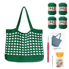 yarna DIY패키지 마켓 네트백 올리오 뜨개실 4p + 인쇄도안 + 코바늘 + 돗바늘 + 단수링 세트, 759 클래식그린, 1세트