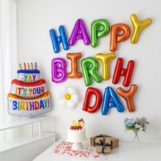 해피제이니 생일이벤트 풍선 레터링 가랜드 레인보우 생일 파티용품 세트, 1세트, 레인보우세트
