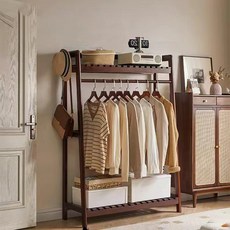 에코소라노 원목 옷걸이 선반 행거 스탠드 옷걸이 다용도 거치대 수납 행거, 월넛RF-YMJ2043-N