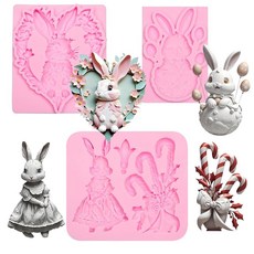 Octhallow 부활절 토끼 실리콘 클레이 몰드 핑크 라지 사이즈 케이크 장식 몰드 꽃 디자인 M185 20.3 x 20.3cm8 x 8인치 BPA 프리 313636, Octhallow 부활절 토끼 실리콘 클레이 몰드, 핑