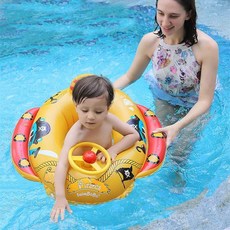 Swimbobo 泳圈 兒童泳圈 嬰兒游泳圈 海盜坐艇安全坐圈 寶寶游泳圈救生圈, 1個, 海熊水座艇橙色(通合20~40斤), 橙色