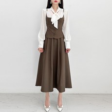 금찌 뮤트 블라우스 뷔스티에 스커트세트 3PCS ST7740S