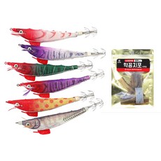 레저킹 뿔삼봉 생미끼 에기세트 학꽁치포, 1세트, 15g, 05노랑떙땡이 2개 + 학꽁치포 1개